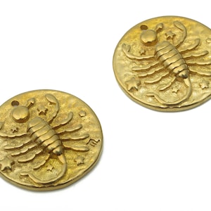 Scorpio Round Charm - Raw Brass Star Pendant - Brass Zodiac Pendant - Brass Horoscopes Scorpio Necklace -19.4x19.4x2.76mm - PP7751C