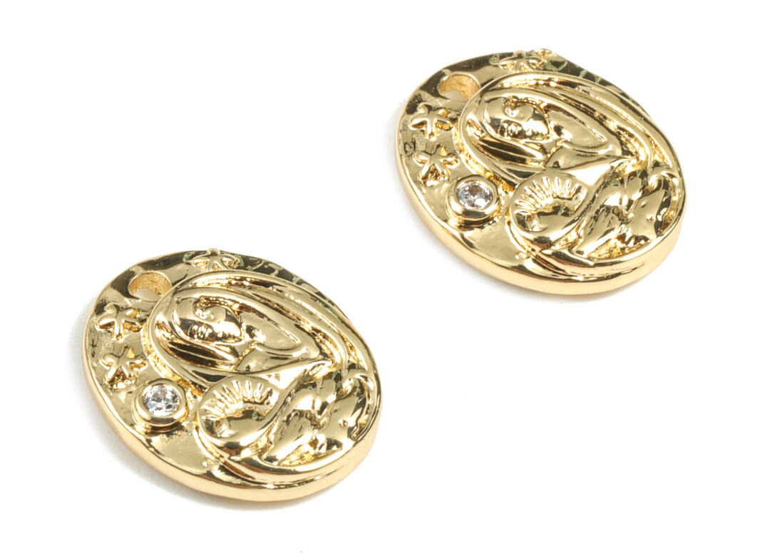 Brass Oval Earring Charms Gold Oval Pendant 18K Real Gold Etsy