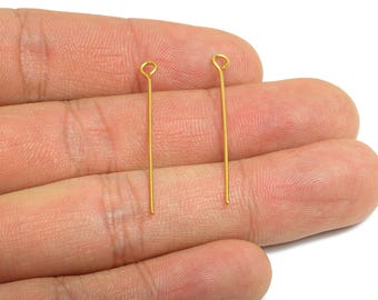 Pasador de ojo de acero de 0,7*35 mm - Pasadores de ojo para bisutería - Suministros de alfileres de ojo a granel para joyería hecha a mano - Chapado al vacío real de 18 quilates - SS2131-35G