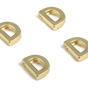 Carta de metal letra D encanto – cuentas iniciales de latón – Nombre pulsera collar inicial abalorios - 18k real oro chapado – 7.57x5.78x1.82mm–RGP2854D