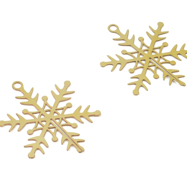 Brass Snowflake Earring Charms - Raw Brass Snowflake Necklace Pendant - Necklace Findings - Jewelry Supplies - 25.2x23.66x0.3mm - JJC315