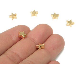 Perles étoilées dorées - Perles étoiles intercalaires en laiton - Perles de bracelet - Laiton plaqué or véritable 18 carats - Accessoires pour fabrication de bijoux - 7,43 x 7,4 x 2,6 mm - RGP4443