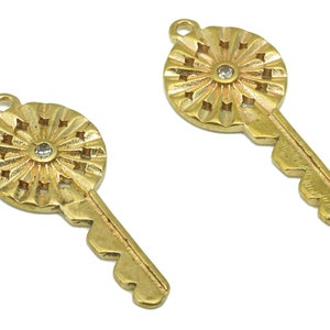 Brass Key Earring Charms- Raw Brass Key Pendant - CubicZircons  - Jewelry Supplies - 23x 9.9 x 1.6mm - PP8459