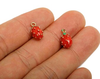 Alloy Enamel Strawberry Charms - Red Strawberry Jewelry Charms - Enamel Fruit Accessory - Metal DIY Craft Supplies - 14x7x7mm - AC3498B