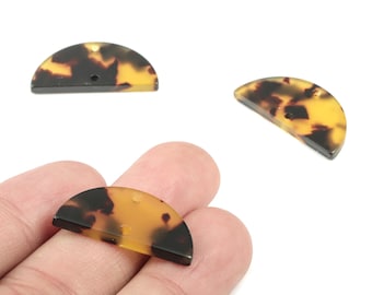 Conector de acetato en forma de media luna - Conector de pendientes semicircular - Carey - 2 agujeros - Código de color: A02 - 27,1 x 13,5 x 2,48 mm - AC2019-A02