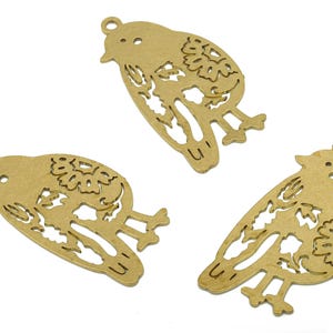 Brass Bird Earring Charms - Raw Brass Cutout Earring - Bird Pendant With Loop - Sparrow For Necklace - 35.47x17.98x0.65mm - PPA5625 image 3