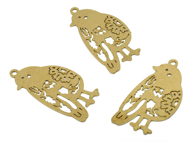 Brass Bird Earring Charms - Raw Brass Cutout Earring - Bird Pendant With Loop - Sparrow For Necklace - 35.47x17.98x0.65mm - PPA5625 image 3