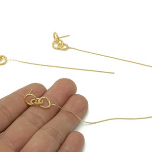 Brass Round Tassel Earring Post - Circle Snake Chain Earring Stud - Hanging Stud Earring - 18K Real Gold Plating - 101.5x9x1.4mm - RGP5390