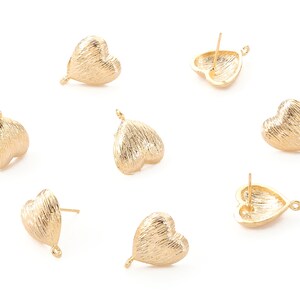 Brass Heart Earring Post - Brass Heart Earring Stud - 18K Real Gold Plated Brass - Jewelry Supplies - 16.19x13.45x1.11mm - RGP1071
