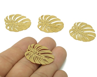 Brass Monstera Earring Charms - Raw Brass Leaf Earrings - Leaves Pendant With Loop - Botanical Charm - 28.1x25.5x0.7mm - PPA5673
