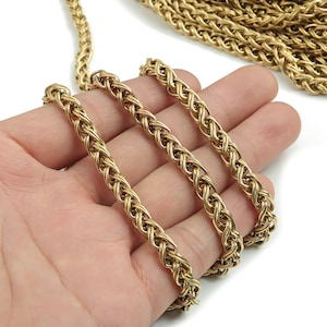 Brass Wheat Chain - 9*5.4mm Raw Brass Wheat Chain - Textured Rope Chain - Knitted Chain Jewellery Making - 0.35&quot; x 0.21&quot; x 0.04&quot;- CC1218