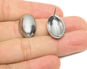 Pendiente ovalado de acero - Pendiente minimalista con cabujón - Materiales para joyería artesanal - Pendiente de metal brillante - 21x13x5,08 mm - SS2181