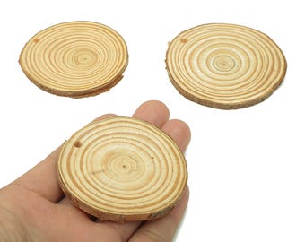 Pine Wood Slices Discs Earrings - Circles Natural Wood Bark Charm - Round Raw Edge Wood Pendant - Eco friendly - 67.4x62.9x4.6mm - BB1297-65