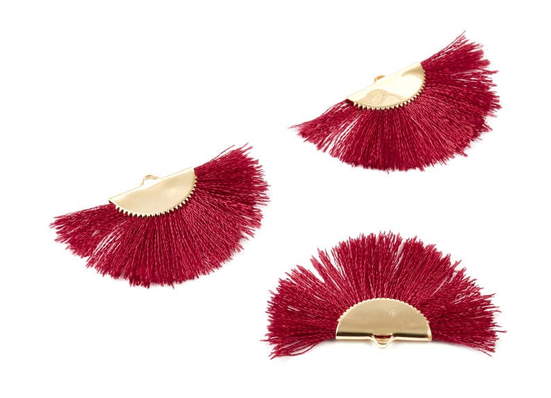 18K Real Gold Plated Brass Earrings 45x29x2.8mm Fringe Tassel On A Brass findings Earrings RGP1001J Fan Tassel Earring Charms