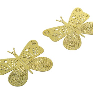 Brass Flower Butterfly Earrings Charm - Raw Brass Dots Leaves Earring - Leaf Pendant With Loop - Light Thin Charms - 43x33.2x0.3mm - JJB7284