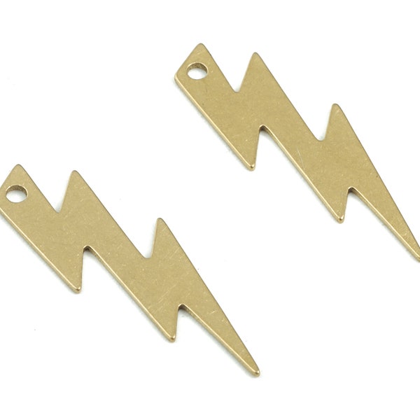 Lightning Thunderbolt Pendant - Raw Brass Thunderbolt Earring Charms - Lightning Earrings - Jewelry Supplies - 25x9x0.6mm - PPM3723