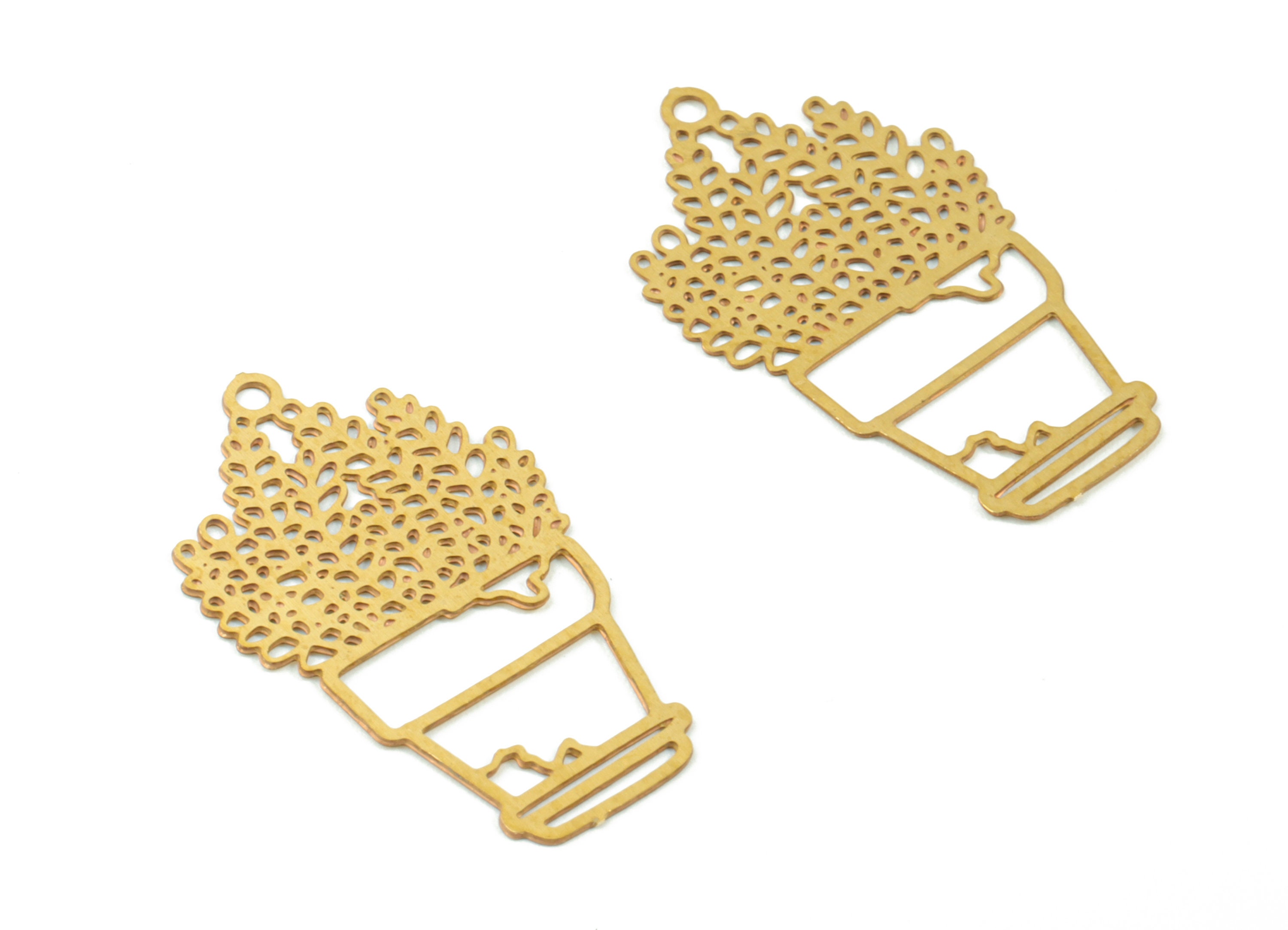 Brass Vase Flower Earring Charms Raw Brass Flower Vase Etsy