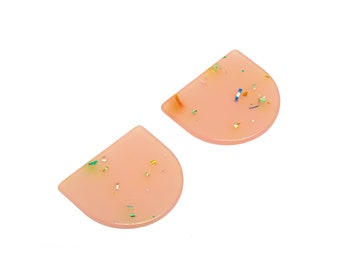 Acrylic D Earring Charms - Acrylic Pink Domed Pendant - Rainbow Foil & Confetti Earring - Color Code: A1015 - 33.48x29x2mm - AC1094-A1015