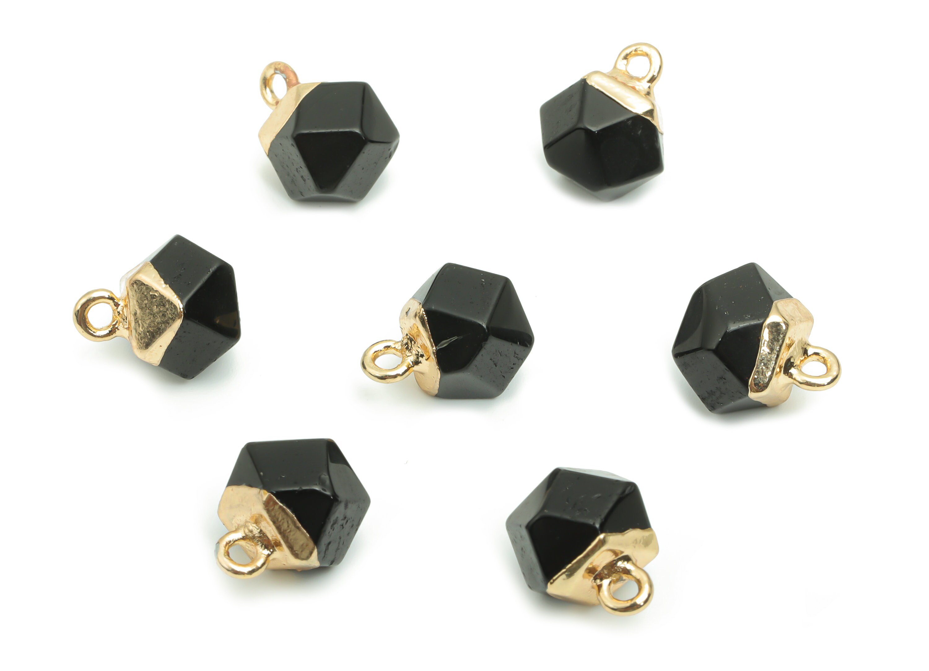 超安い品質 Hexagon Stone Black Earring Pendant Hexagon Brass - Charms ラウンド用品・アクセサリー