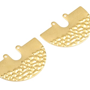 Brass Wavy Semicircle Connectors - Raw Brass Wavy U Earrings and Pendant - 2 Holes - Brass Wavy Findings - 33.12x22.03x0.9mm - PP2577