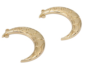 Alloy Crescent Earring Charms - Alloy Moon Pendant - Gold Tone Plated Alloy - Jewelry Making Supplies - 38.21x9.15x2.16mm - ZZ2008