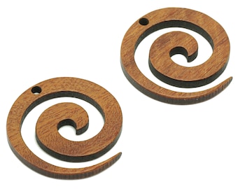 Mahogany Wood Spiral Charm - Coffee Color Circular Earring - Swirl Hollow Pendant With Hole - For Necklace - 25.1x24.9x2.3mm - BB1304