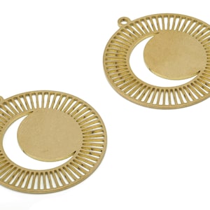 Brass Sun Crescent Earring Charms - Raw Brass Moon Sun Pendant - DIY Jewelry Making Supplies - 35.63x33x0.85mm - PPA3629
