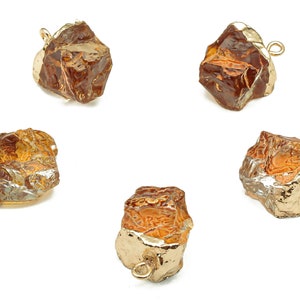 Gold Brown Resin Earring - Brass Irregular Earring Charm - Resin Pendant With Loop - Gold Tone Plating - 20.16x13.63x9.75mm - RC1212A