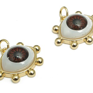 Brass Eye Earring Charms - Plastic Patch Gold Eyelash Pendant - 18K Real Gold Plated Brass - Jewelry Supplies - 21.04x17.1x7.19mm - RGP4293B