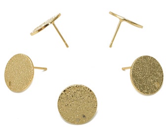 Brass Round Spotted Earring Stud - Circle Dots Earring Posts - Stainless Steel Stud - 18K Real Gold Plating - 15.27x15.27x0.98mm -RGP5190