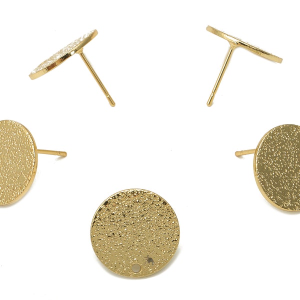 Brass Round Spotted Earring Stud - Circle Dots Earring Posts - Stainless Steel Stud - 18K Real Gold Plating - 15.27x15.27x0.98mm -RGP5190