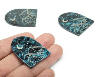 Acrylic Domed Moon Earring Charms - Acrylic Landscape D Mountain Pendant - 1001 Nights - Color Code: A811 - 37.71x30.77x2.8mm - AC2403-A811