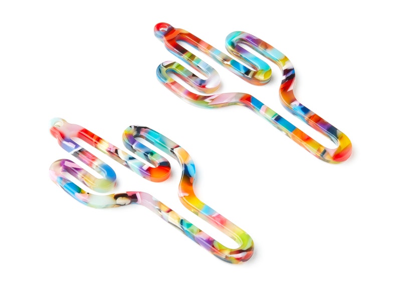 Color Code: A21 Earring Findings Acetate Acrylic Earring Charms Cactus Shaped Pendant With 1 Hole 64.47x29.15x2.65mm AC1336F