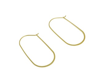 50mm Brass Oval Wire Hoop Earring - Raw Brass Hammered Geometry Wire Earring - Brass Hammered Ear Wire Hoop - 52x27x0.8mm - PP10373-50