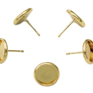 Messing Cabachon Runde Ohrstecker - Gold Kreis Topf Ohrring Ohrstecker - 316 Edelstahl - 18K EchtGoldauflage - 11.9x11.9x0.4mm - RGP5449-10