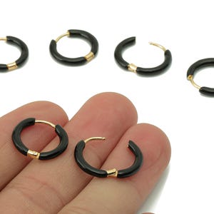 Stainless Steel Circle Earring Clasps - Mini Black Enamel Hoop Earring -Huggie Hoop Clasp -18K Real Gold Plating-16.57x15.19x2.71mm-RGP5889F