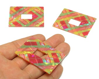 PVC Rectangle Charm - Rectangle Mix Color Pendant - PVC Earring Charm - Jewelry Making - Code:A872 - 49x39.85x2.39mm - AC2614-A872