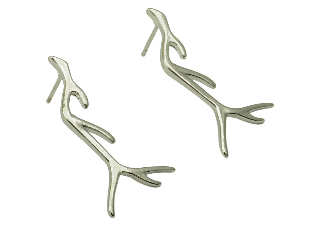 Silver Antler Stud Earring Branch Earring Post Dendritic Etsy