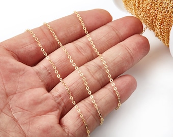 Flat Soldered Cable Chain - Brass Chain - 18k Real Gold Plated - Soldered Link Chain - 0.09" x 0.07" x 0.01" -  Jewelry Making - RGP1025