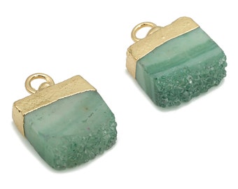 Dyed Quartz Crystal Earring Charms - Brass Square Pendant - Iron Loop - Druzy Charm - Gold Tone Plated Brass – 15.89x11.01x4.24mm– NS1573D