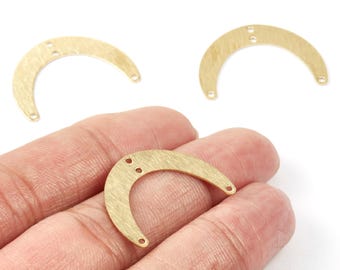 Brass Textured Moon Connector - Textured Crescent Raw Brass Connectors With 4 Holes - Jewelry Supplies - 28.4x20x0.7mm - PP1748