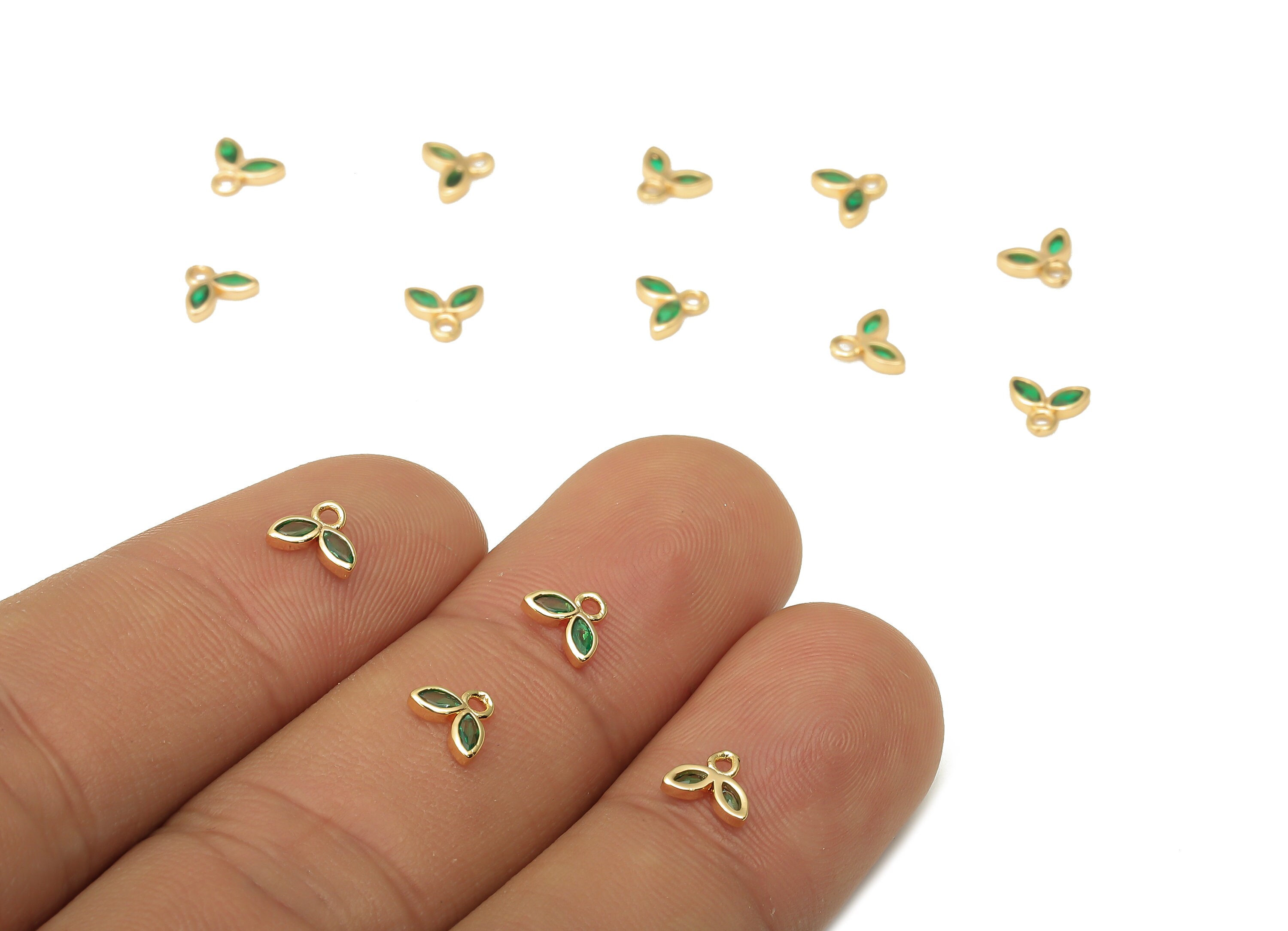 Brass Tiny Flower Earrings Charms With Zircon - Mini