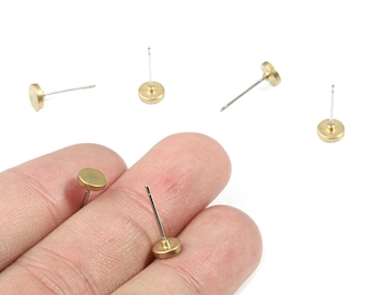Brass Round Earring Stud - Raw Brass Circle Earring Post - Steel Stud - Earring Post - Jewelry Supplies - 5.96x5.96x1.55mm - PP3144