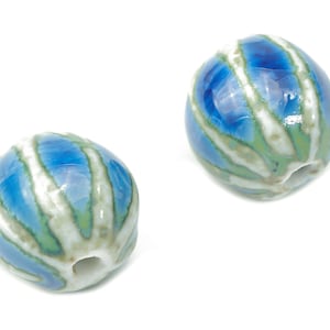 Glazed Ceramic Ball Beads - Carved Ball Beads - Handmade Beads - Bracelet Beads - Connectors Beads - 15.08x15.08x15.65mm - NS1775