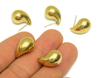 Brass Drop Earring Stud - Raw Brass Teardrop Earring Post - Brass Cubic Teardrop Earring Post - 925 Silver Stud - 18x11.6x11.2mm - PP10548