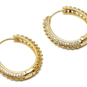 Brass Dot Textured Round Hoop Earring - Brass Circle Huggie Hoop with Zircon - 18K Real Gold Plated- 32.62X31.28X4.05mm- RGP4769
