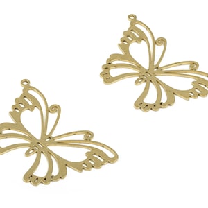 Brass Butterfly Earring Charms - Raw Brass Butterfly Pendant - Earring Findings - Jewelry Making Supplies - 43.01x28.81x0.7mm - PP4211