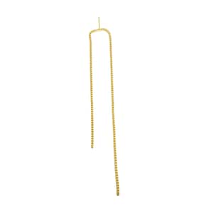 May include: A long, thin gold chain earring with a simple design. The chain is made of small, linked circles.
