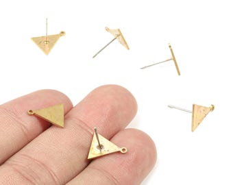 Brass Triangle Stud Earring With Hoop - Raw Brass Triangle Earring Post - Surgical Stud - Jewelry Supplies - 11.53x10.3x0.79mm - PP3292