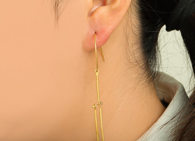 Brass Interlock Ear Wire Brass Dangle Hammered Earring Hoop Brass Bead Hoop Earring Brass Dangle Hoop Earring 97x23x1.5mm PP10405 image 4